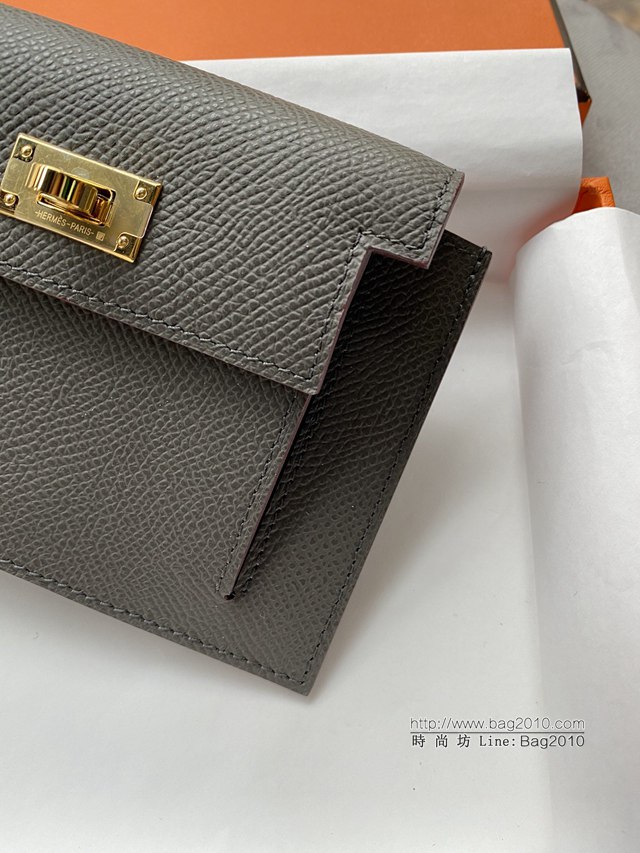 Hermes卡包 愛馬仕原版Kelly Pocket Epsom皮 Hermes新款小錢包 錫器灰金扣  tdh2175